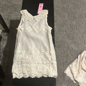 3-4 yr old cream dress flower and beaded collar